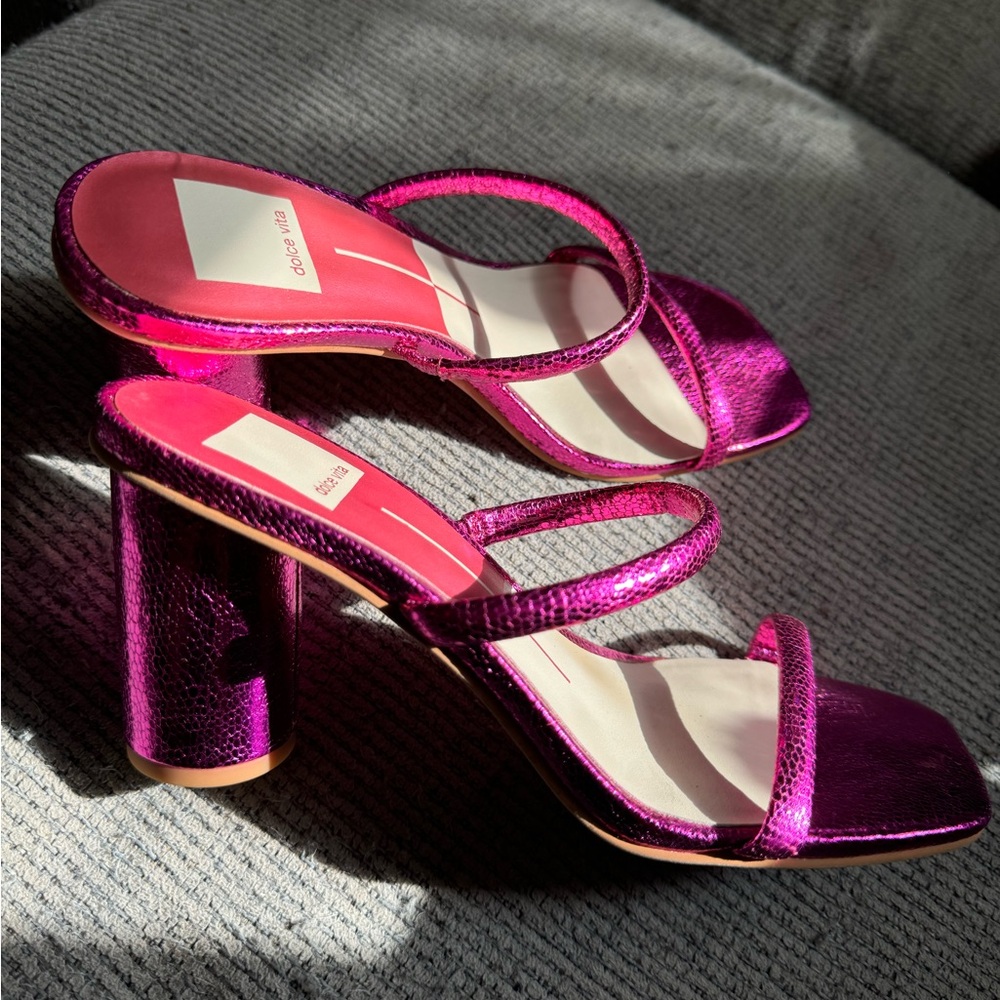 Dolce Vita Noles Metallic Stella Slide Heels - Electric Pink